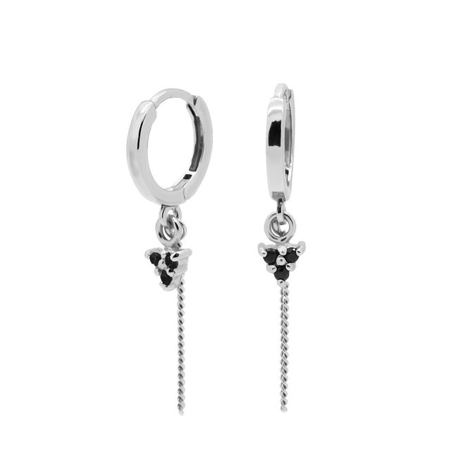 KARMA Pull through munt en triple black oorbellen