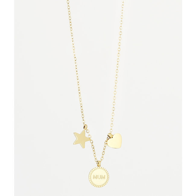 Gouden ketting met mum, sterretje en hartje