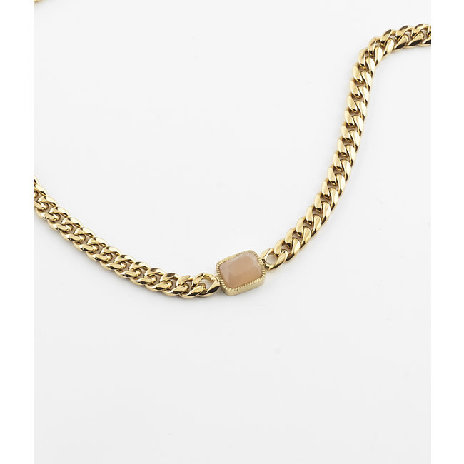ZAG  Bijoux Goud schakelketting met nude steen