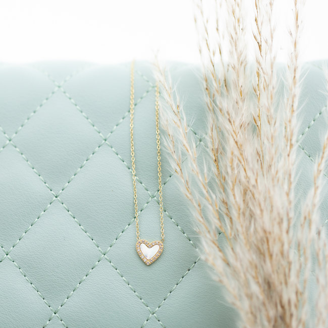 Goud ketting met hart en zirkonia steentjes