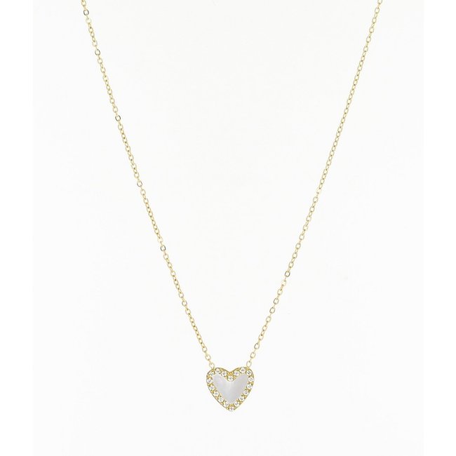 Goud ketting met hart en zirkonia steentjes