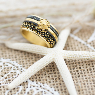 IXXXI Complete ixxxi ring goud met zwart zeeuwse knop flowers