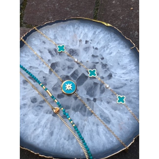 ZAG  Bijoux Turquoise armband klaver of steentjes