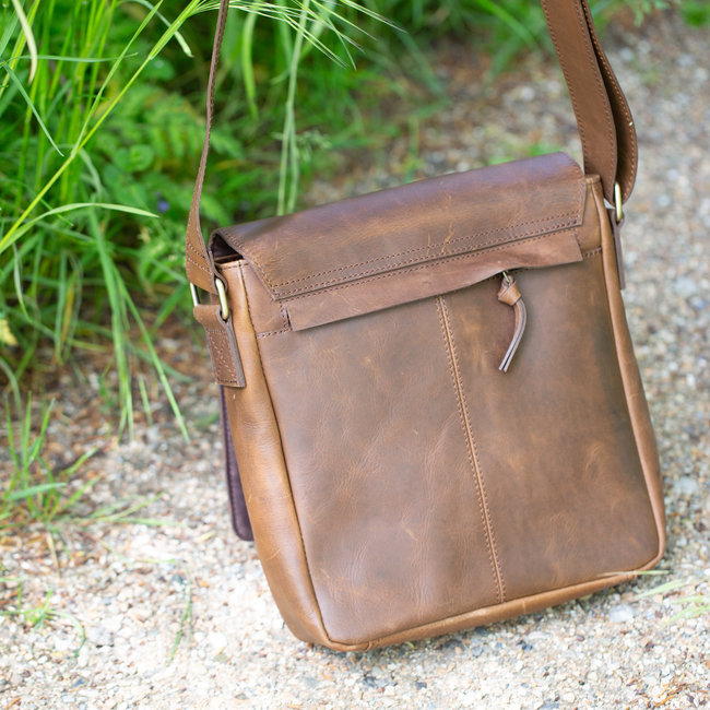 Echt leren Zeeuwse knop dames tas vintage bruin