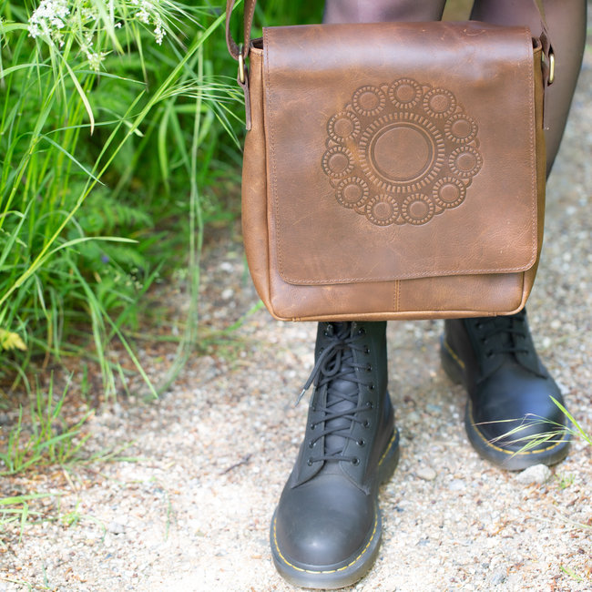 Echt leren Zeeuwse knop dames tas vintage bruin