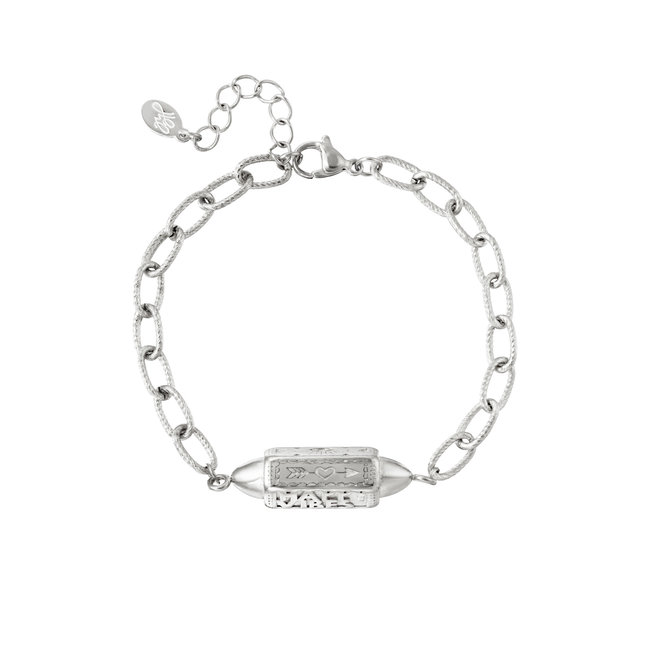 zilver tekst armband en muntjes