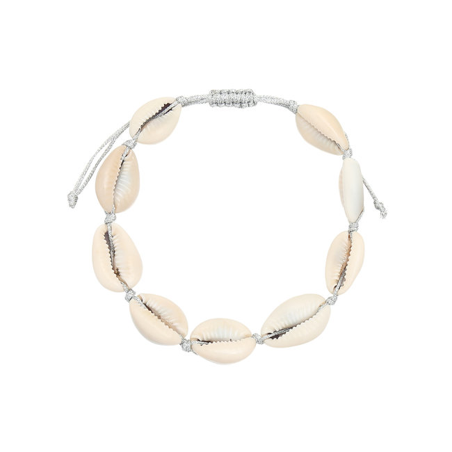 Beadle Armband met witte schelpjes of met witte en zilveren schelpjes