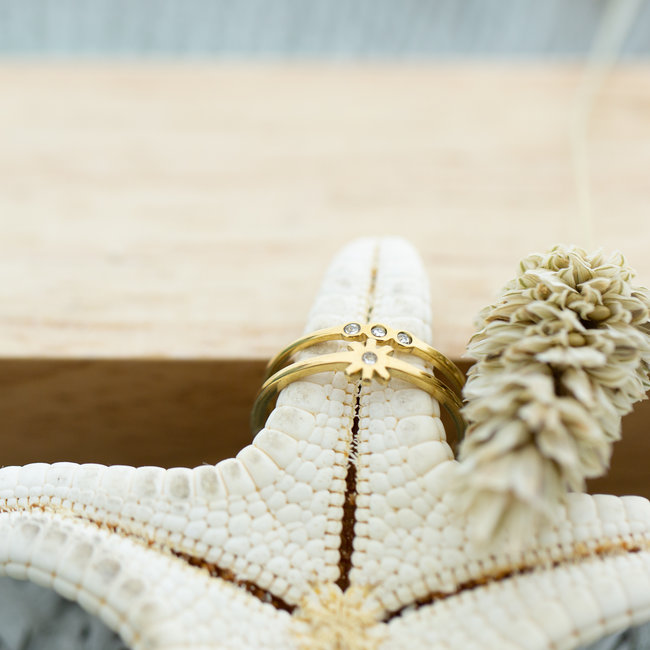 Bloem of steentjes ring goud