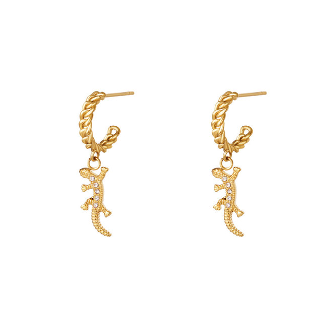 Beadle Gouden oorbellen met salamander