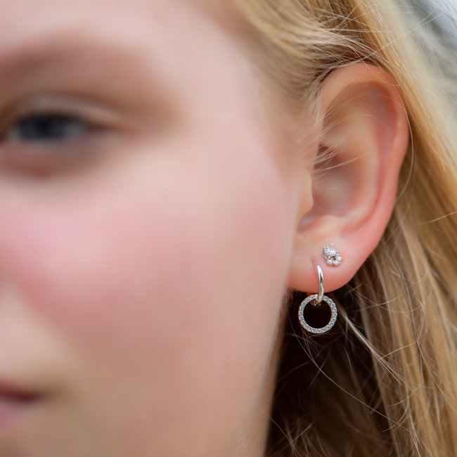 Echt zilver oorbellen ronde ring met kristal