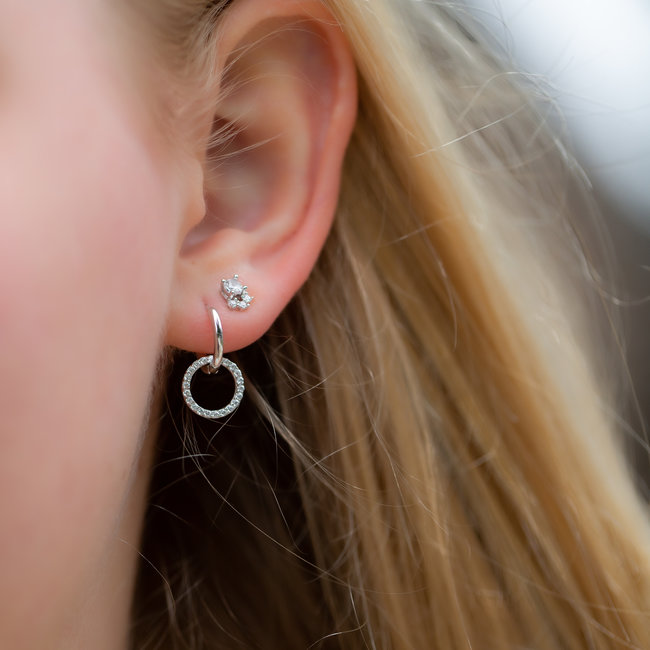 KARMA Echt zilver oorbellen ronde ring met kristal