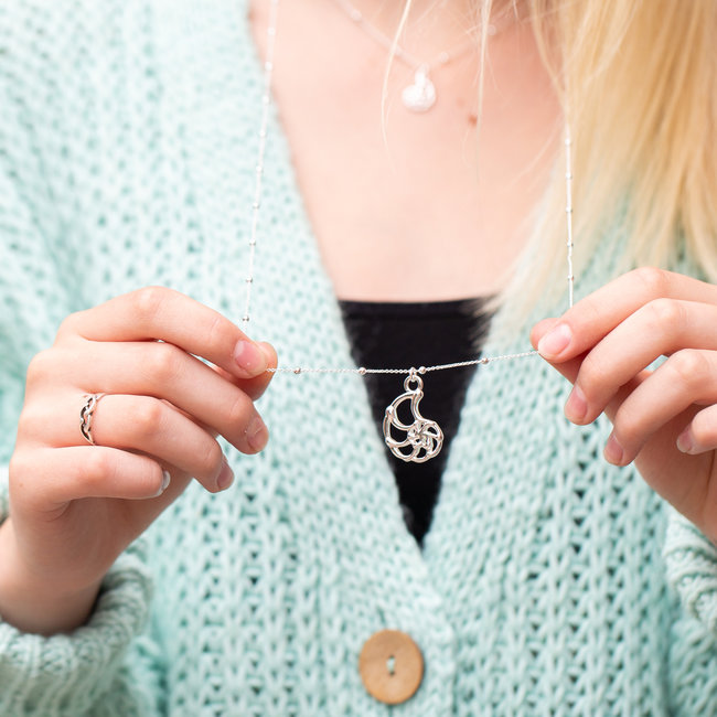 Lange zilveren ketting schelp