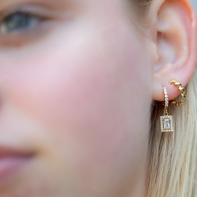 KARMA Gouden oorbellen zirconia hanger of gedraaid
