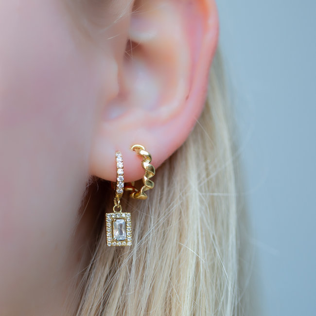 KARMA Gouden oorbellen zirconia hanger of gedraaid