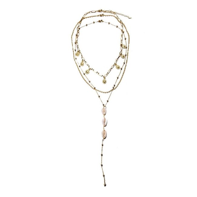Beadle Ketting goud drielaags met schelpen
