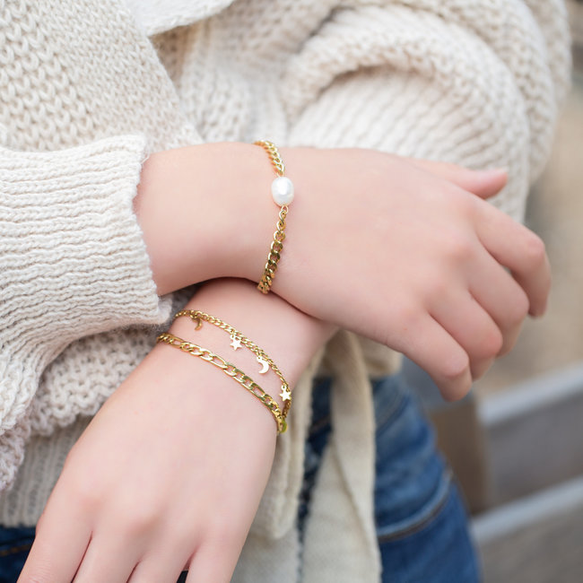 Day & Eve by Go Dutch Label Goud schakelarmband met maan en sterren