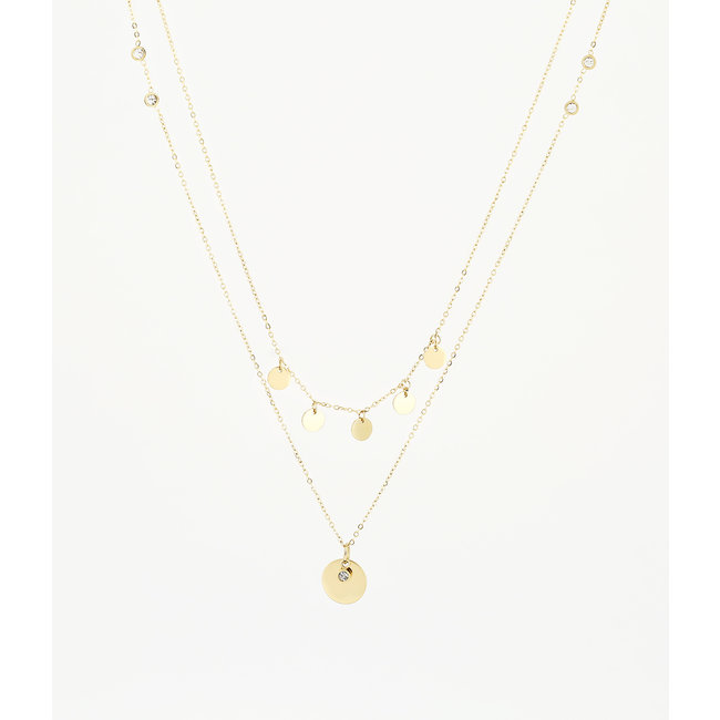 ZAG  Bijoux Dubbele gouden ketting met schakel en munt coin