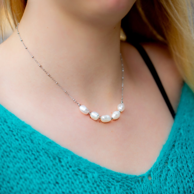 Day & Eve by Go Dutch Label Zilver ketting met parels
