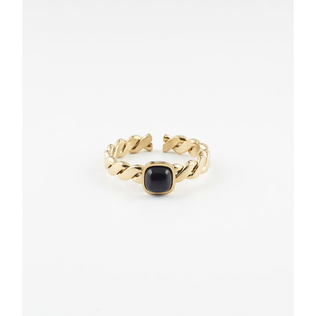 Gouden trendy ringen met zwarte of groene steen
