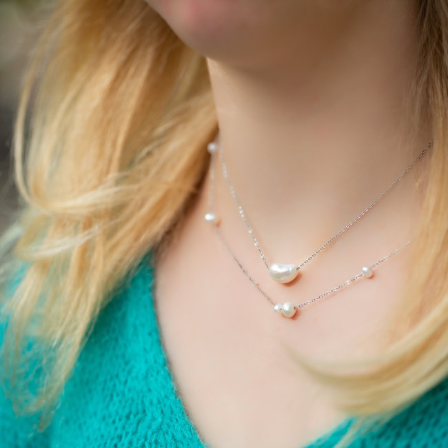Zilver parel ketting