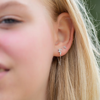 Day & Eve  Zilver slang oorbellen met ketting