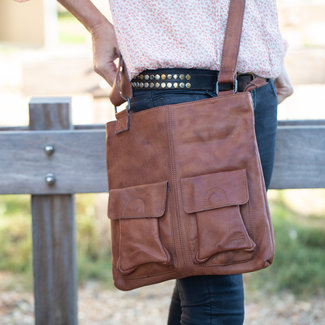 Bear Design Fijne echt leren cognac tas crossbody