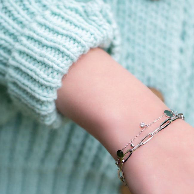 Zilver armband munt en glimmertje