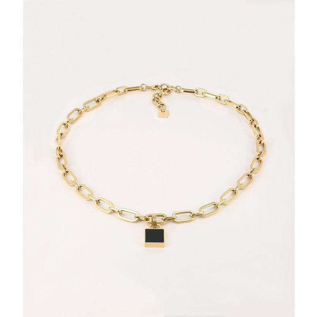 ZAG  Bijoux Schakelketting met vierkante steen of medaillon