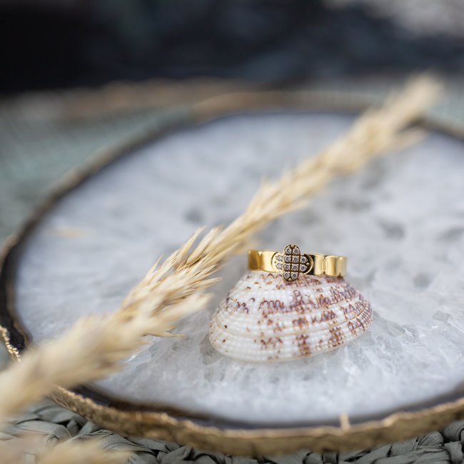 ZAG  Bijoux Gouden ring klaver en crystal