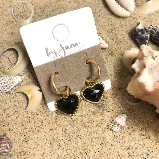 By Jam Gioielli Oorbellen zwart facet hart