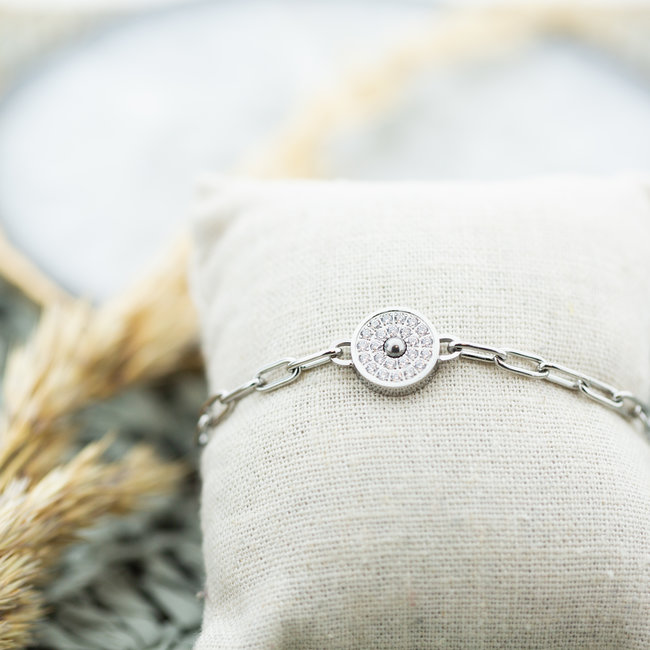 Schakelarmband met zirkonia munt