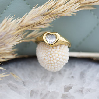 By Jam Gioielli Gouden ring met  zirkonia hart