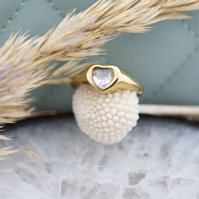 By Jam Gioielli Gouden ring met zirkonia hart