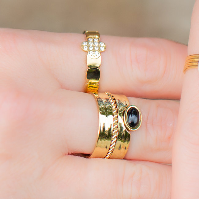 ZAG  Bijoux Gouden ring klaver en crystal