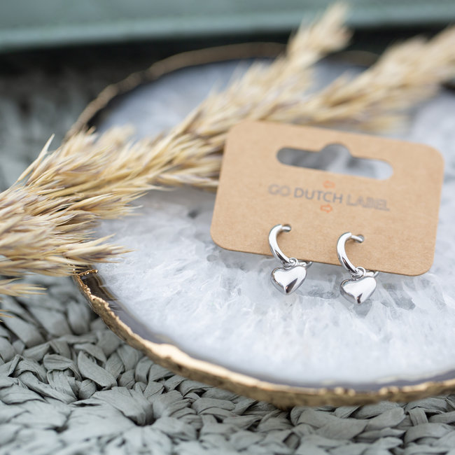Day & Eve by Go Dutch Label Stalen zilverkleurige hart oorbellen