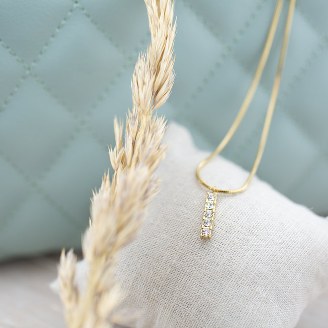 Goud ketting met crystal rechthoek hangertje
