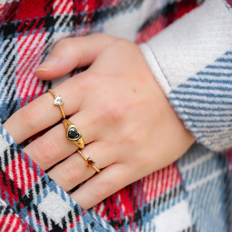 By Jam Gioielli Gouden ring met zwart zirkonia hart