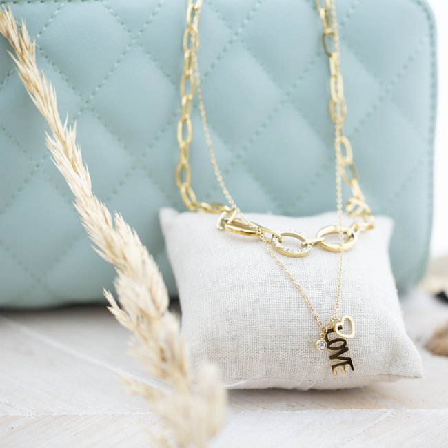 Goud ketting met schakels of love