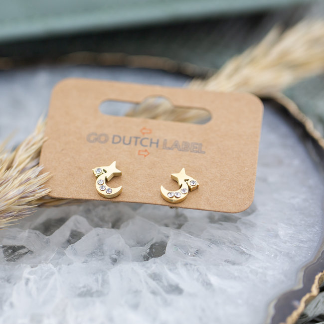 Day & Eve  Oorbellen maan en ster goud