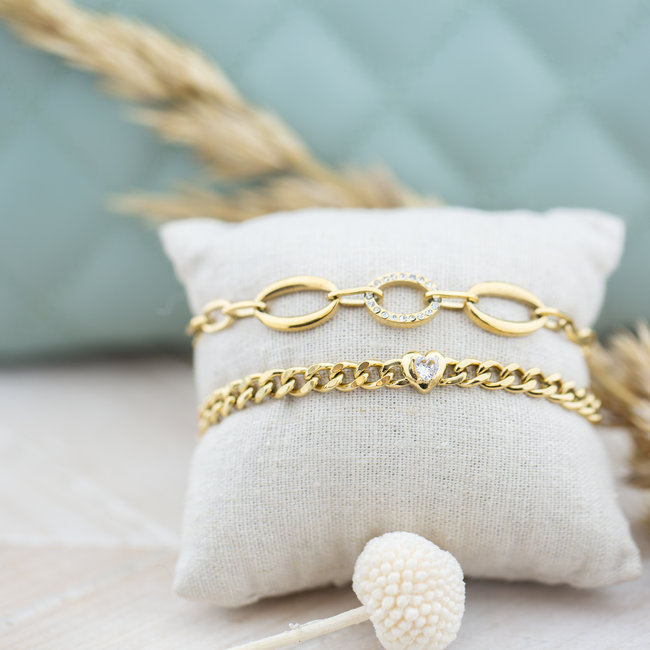 Goud armband  hart staal