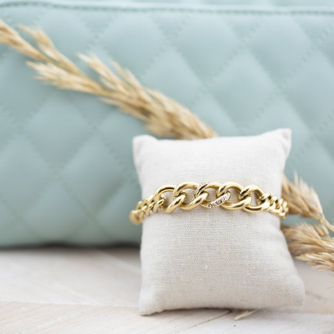 Goud  groffe chunky schakelarmband met glitters