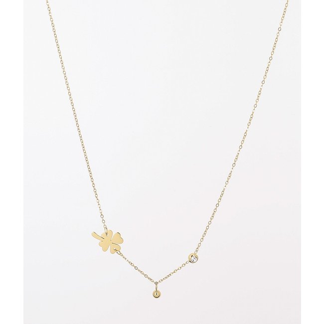 Gouden ketting met klaver en steentje