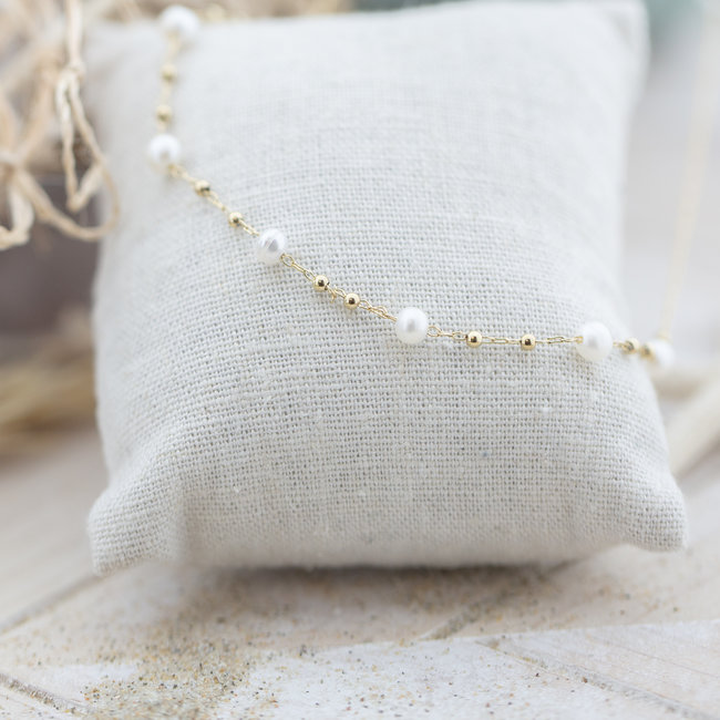ZAG  Bijoux Witte zoetwaterparel ketting goud