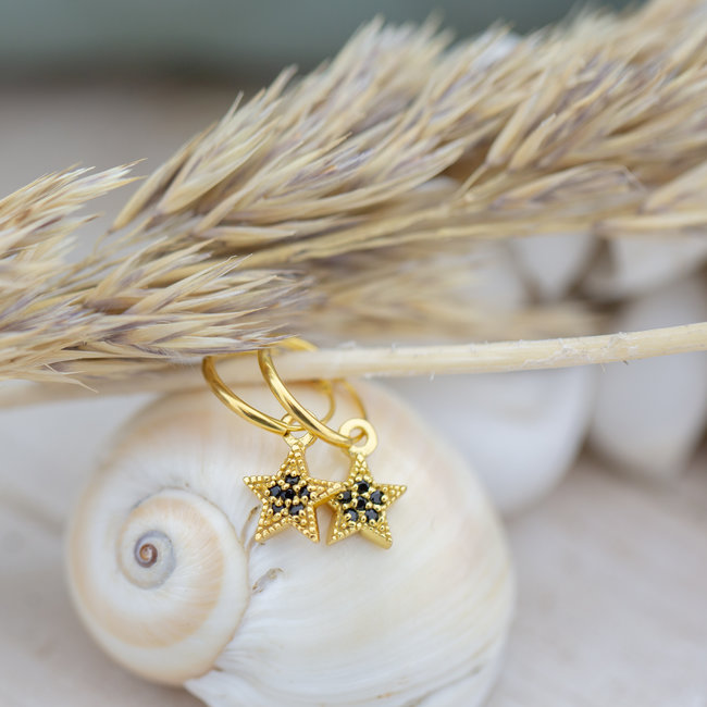 Hoops Symbol Black Zirconia Star Dots Goldplated