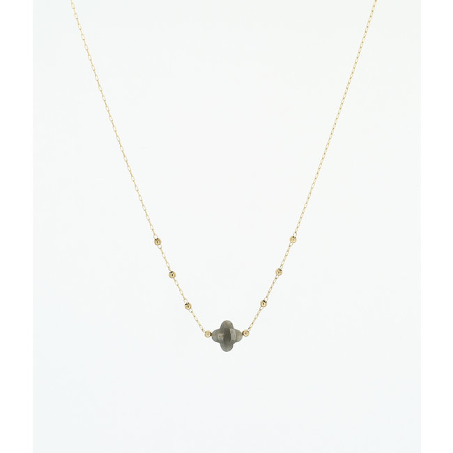 ZAG  Bijoux Goud bolletjesketting met labradoriet klaver