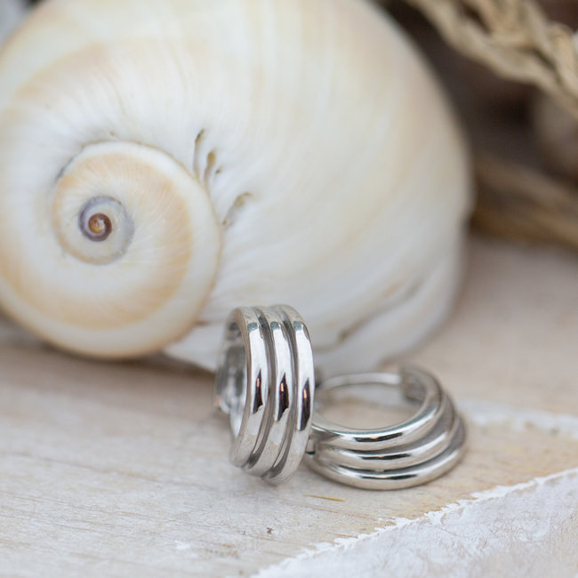 Plain Hinged Hoops Triple Row Silver