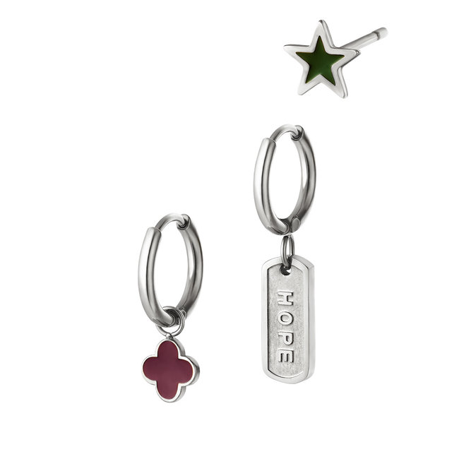 Beadle Set van drie trendy matching zilver oorbellen