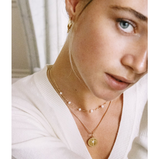 ZAG  Bijoux Witte zoetwaterparel ketting goud