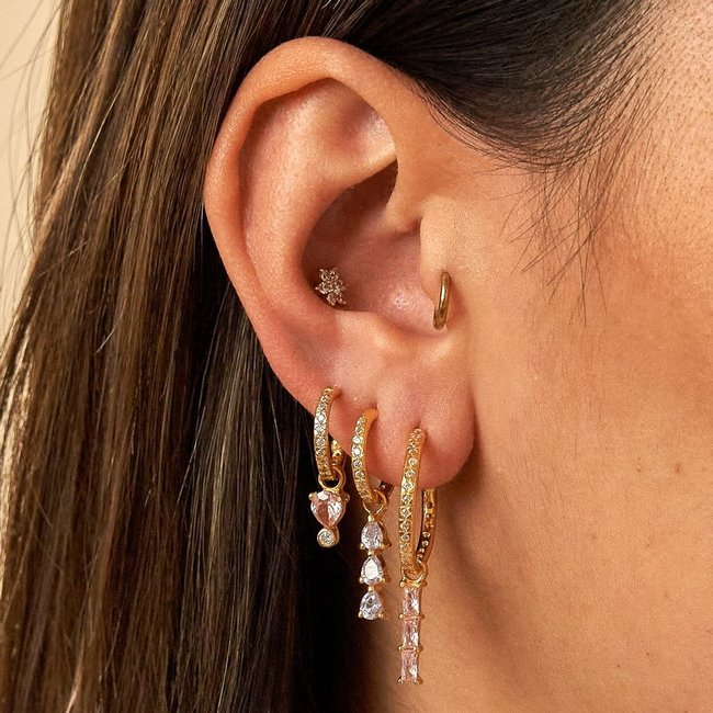 Mix en match goud hanger met vierkante roze steentjes