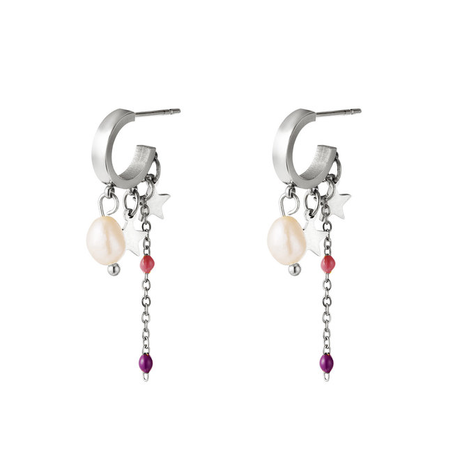 Beadle Zilver oorbellen met parel en sterren